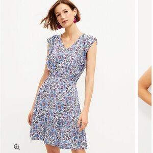 LOFT Medallion Ruffle Flare Dress XS